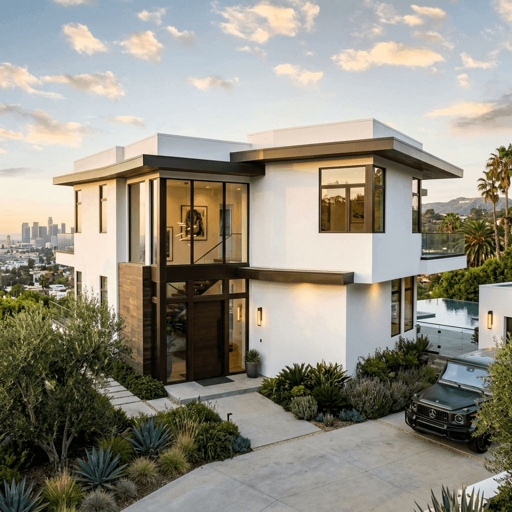 Freshly painted modern home exterior in Los Angeles by Red Stag Painting
