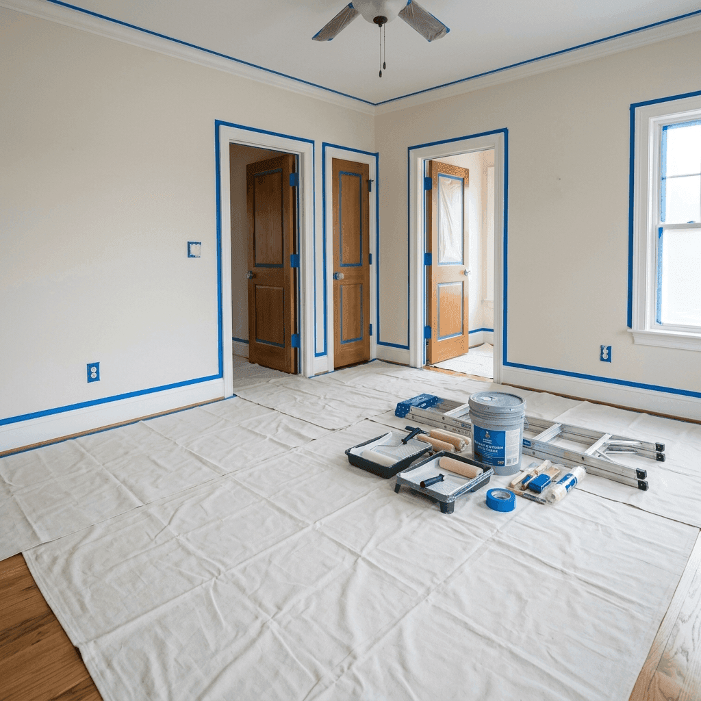 Wallpaper stripped from an interior wall before skim coating and paint